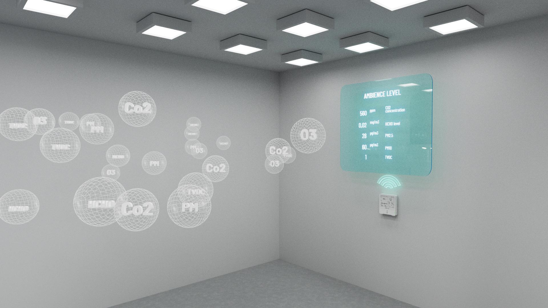 Illustrasjon av informasjonskilt om atmosfære i bygg